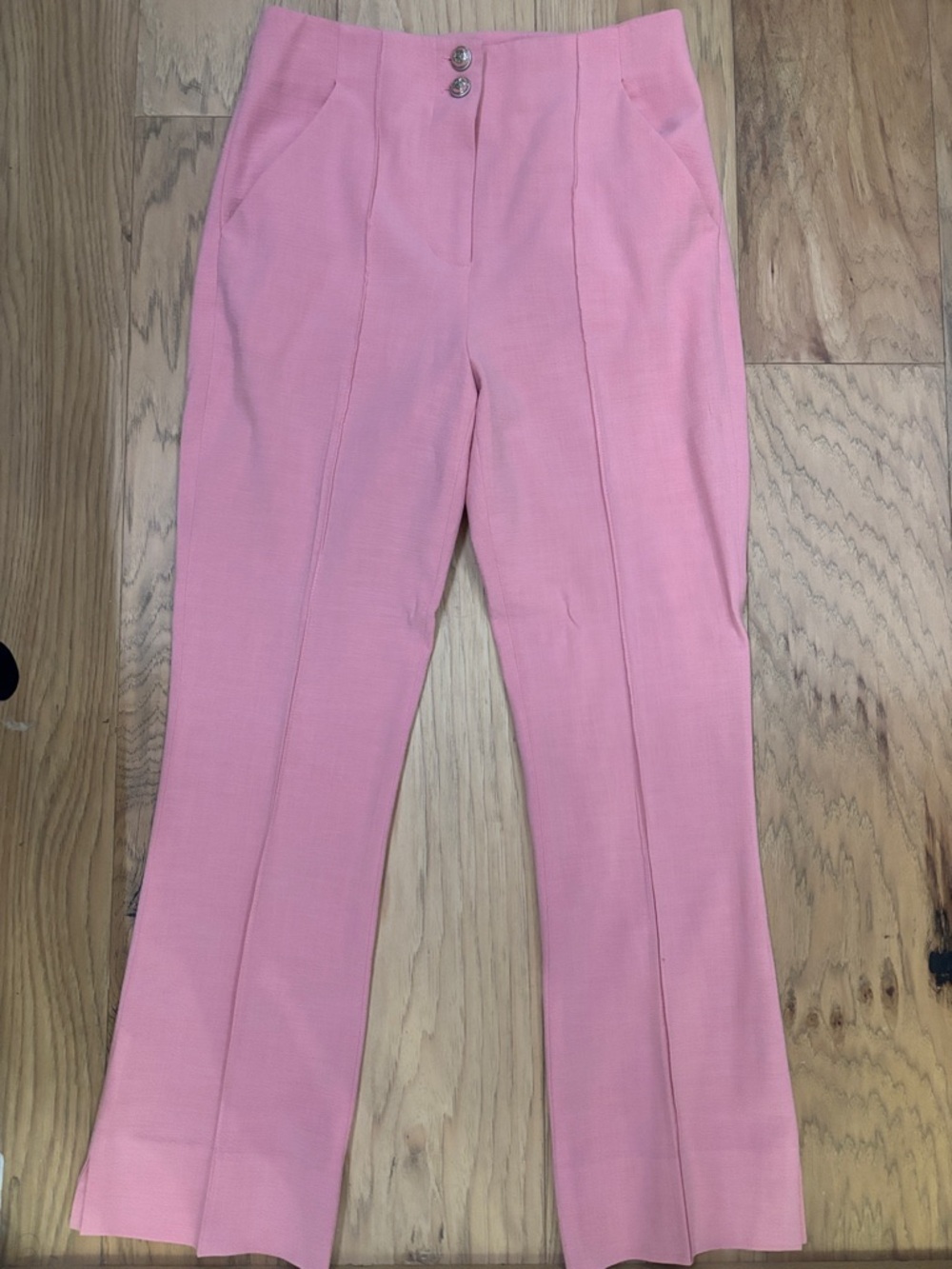 Veronica Beard Pink Boot-Cut Pants with Front Crease